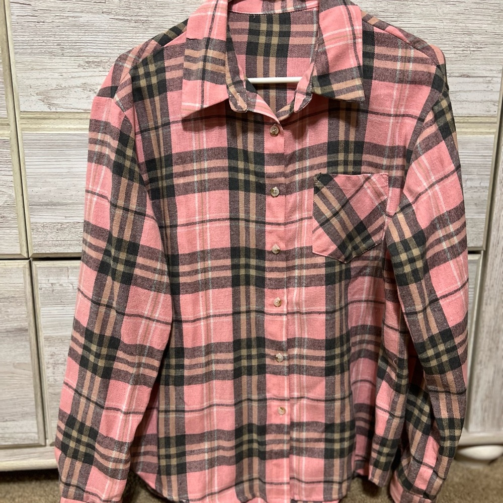 Pink and Brown Plaid Shirt